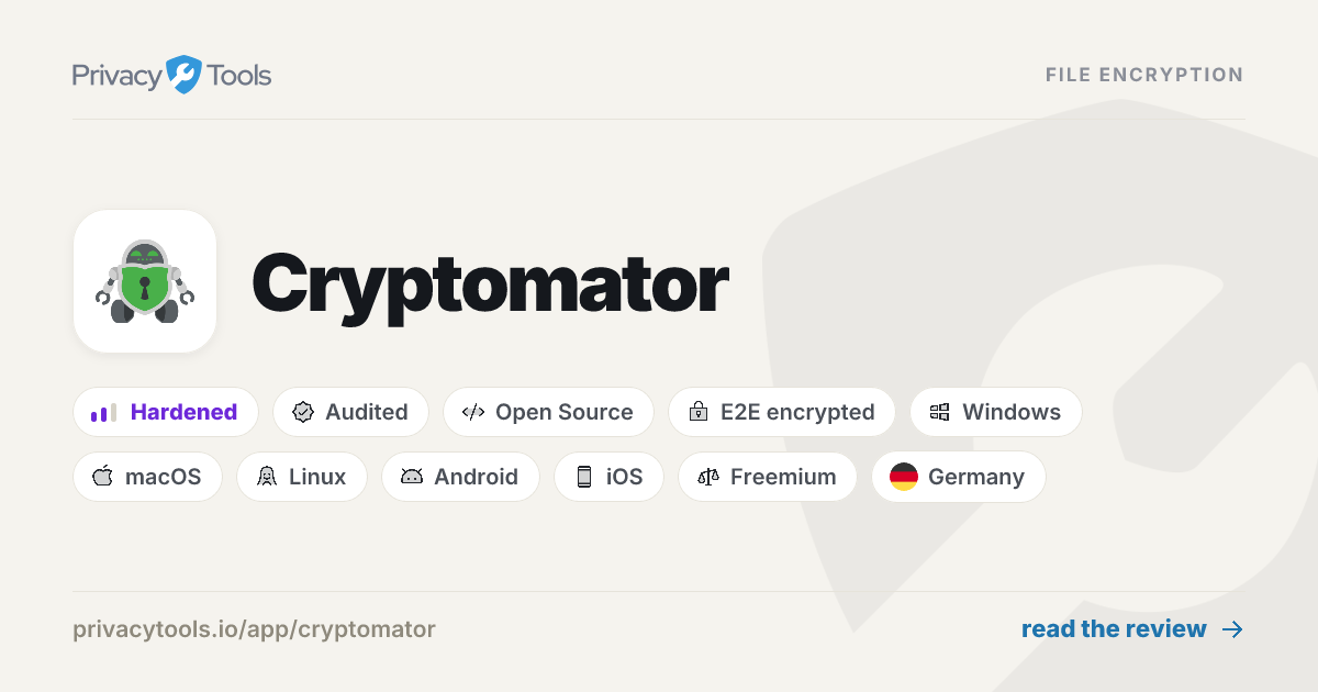 Cryptomator Review: Private File Encryption in 2026 - PrivacyTools.io