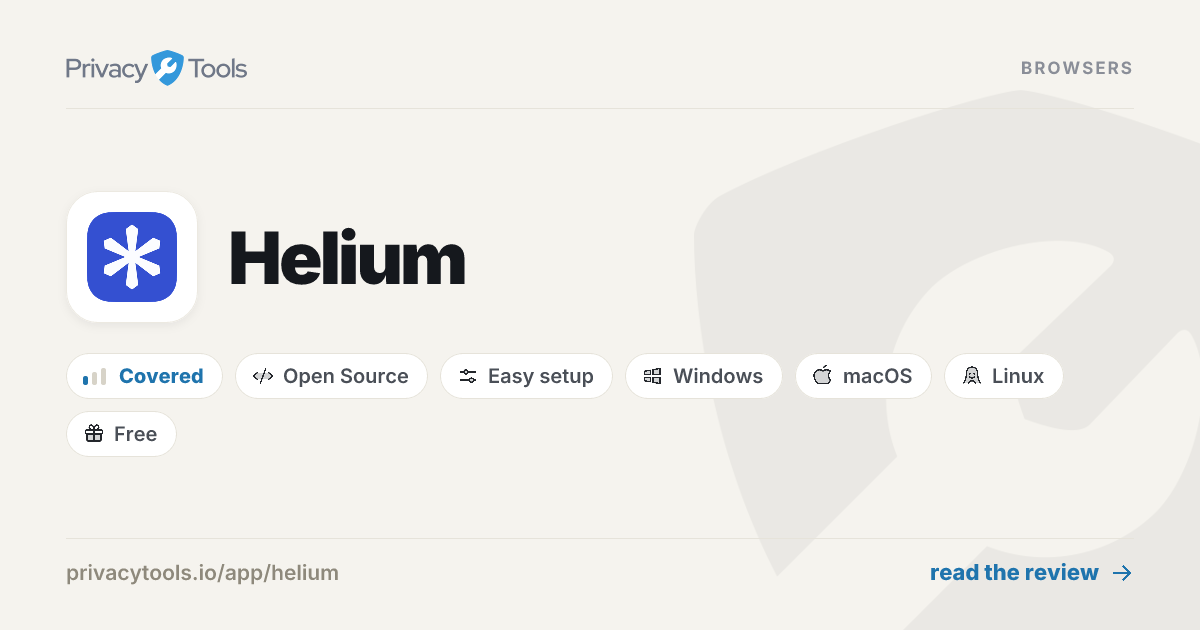 Helium Review: Private Browsers in 2026 - PrivacyTools.io